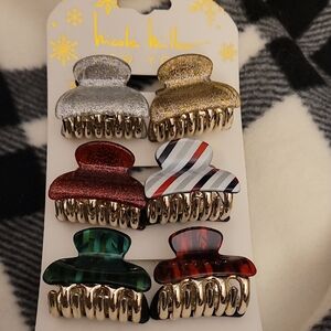 Nicole Miller Metallic and Patterned Hair Clips Set NWT